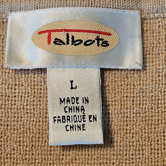 Vintage Talbots Button Front Cardigan 100% Wool Faux Pearl Embellishments Size L - Picture 6 of 8